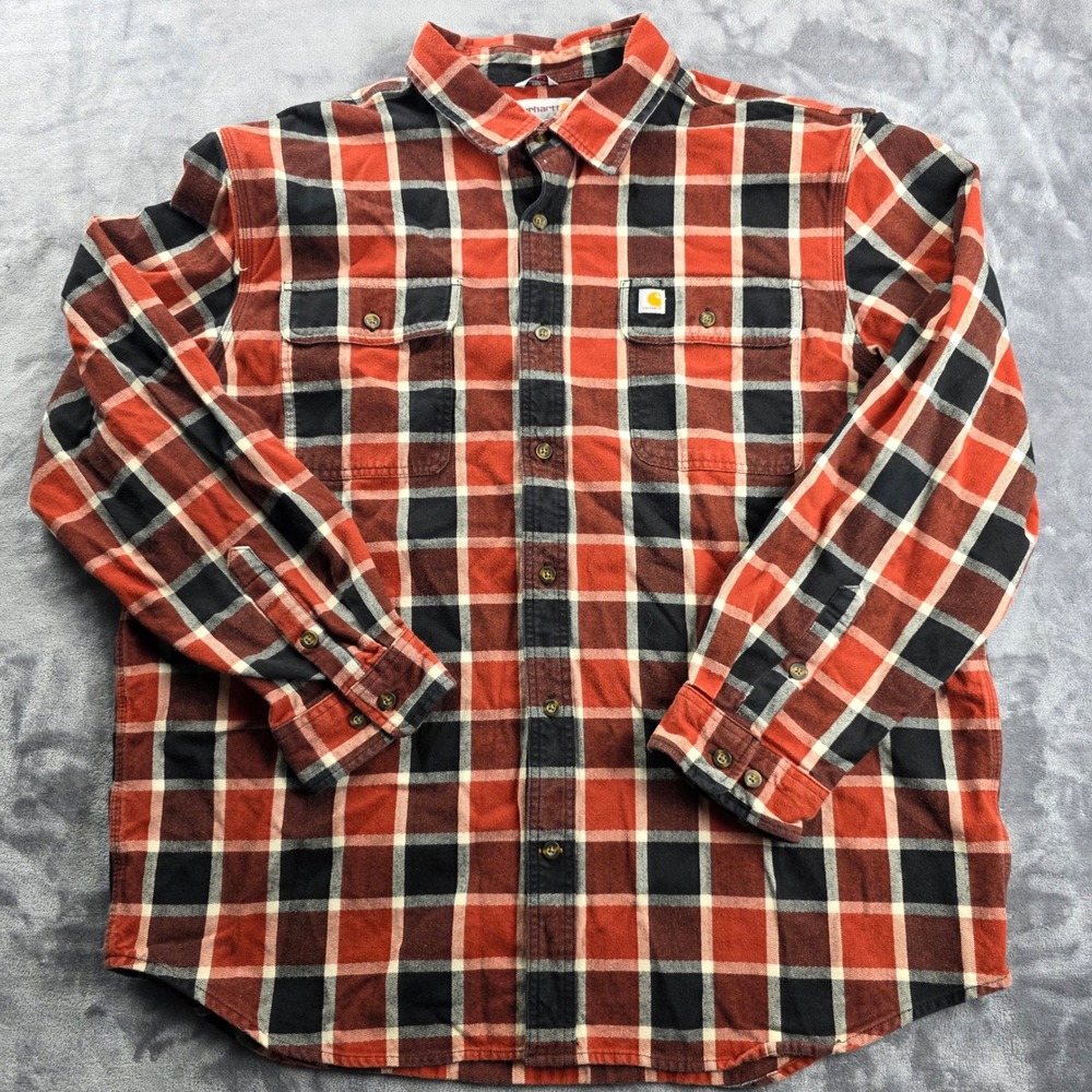 Carhartt Plaid Flannel Button Down Heavy Shirt Mens XL Red Black Original Fit